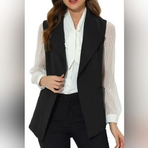 The Limited Women's Solid Black Vest Open Front Pockets Long Line Lapel Neck